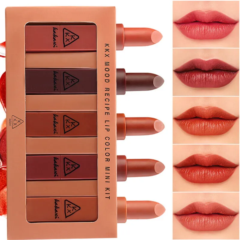 

2019 New Lipstick 5 Sticks Waterproof Moisturizing Student Matte Lip Glaze Makeup tools Lip Stick