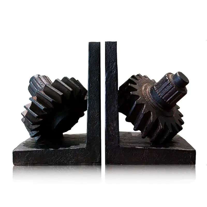 

Set Of 2 Poly-stone Gear Bookend Retro Gear Bookends 7 Inch Height For Home And Office Decoration Desk Bookends