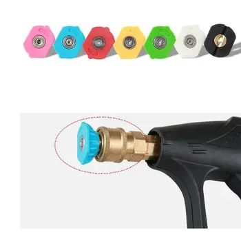 

LanLan 7Pcs/Set High Pressure Washer Spray Nozzle Tips 0/15/25/40 Degree 1/4" Connector Set for Garden Trimmer Accessories