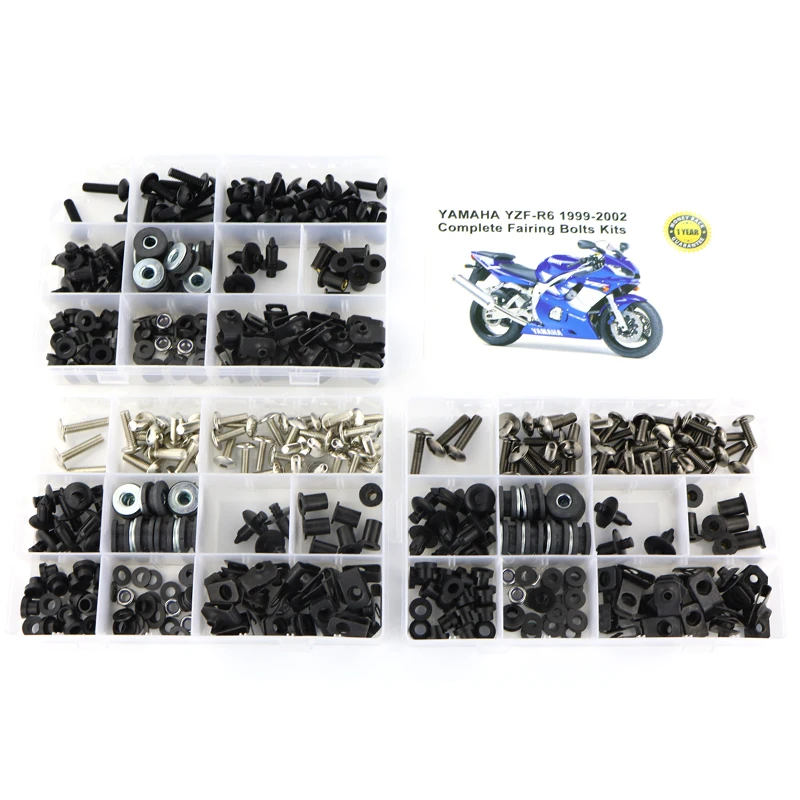 

For Yamaha R6 Motorcycle Complete Full Fairing Bolts Kit Washer Fastener Bodywork Clips Steel YZF R6 YZF-R6 1999-2002 Black