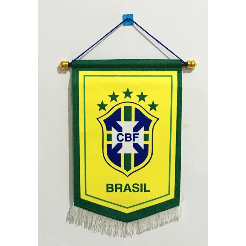 

2018 Football World Cup Brazil National Footbal 36cm*23cm Size Double Sides Christmas decorations Hanging Flag Banner Gifts