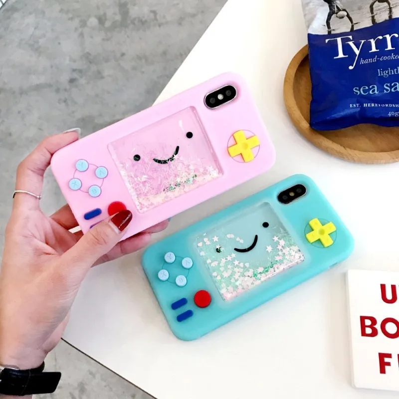 

Cute Smiley Game Machine Dynamic Liquid Quicksand Silicone For iphone case For Iphone Xs Xr 7 8 Plus game machine phone Cover