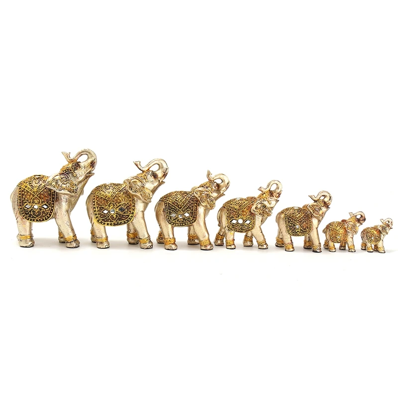 

1 Set Lucky Feng Shui Elegant Elephant Figurine Trunk up Elephant Statue Crafts Ornaments for Home Office Desktop Decor Gift