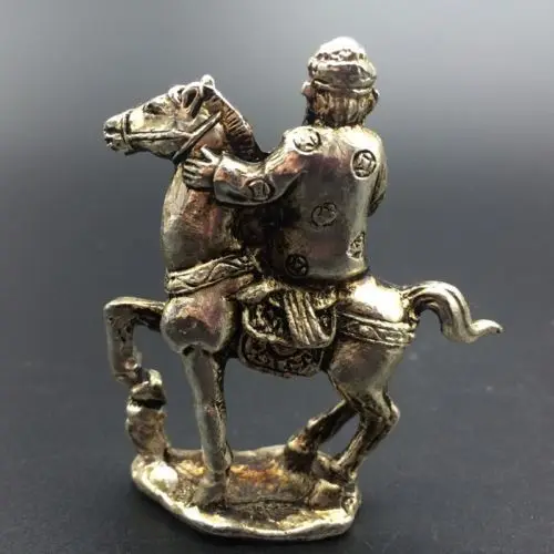 Chinses Tibetan silver hand-carved The God of wealth & horse statue