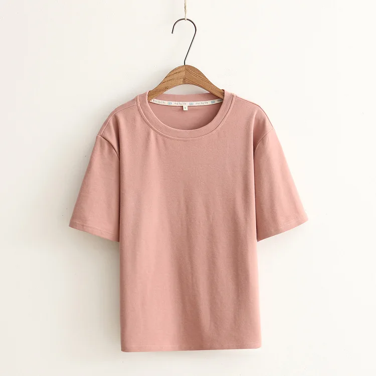 

Sen woman system sweet small fresh leisure time solid color simple rendering short sleeve t pity woman