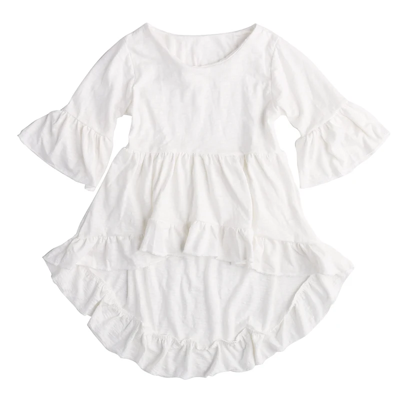 Цельнокроеное элегантное однотонное платье принцессы белого цвета для маленьких девочек, одежда, асимметричное платье с оборками, платья