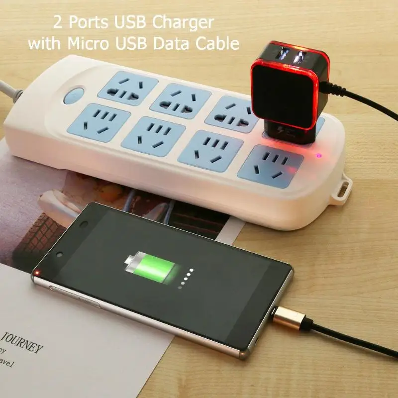2 Ports USB Charger 5V 3.1A Fast Charging Wall Adapter with Micro USB