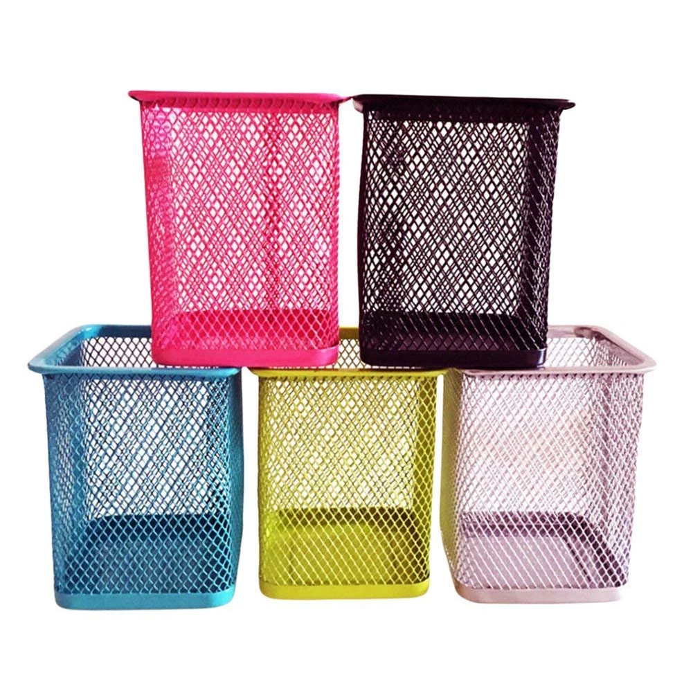 

Multifunctional Hollow Mesh Pencil Holder Creative Desk Pen Holder Storage Box Decorative Garden Square Hollow Metal 5pcs/set