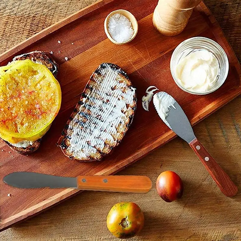 

4PCS Practical Baking Stainless Steel Butter Knife Spreader Stainless Steel Butter Cutter With Wooden Handle Kitchen Tools