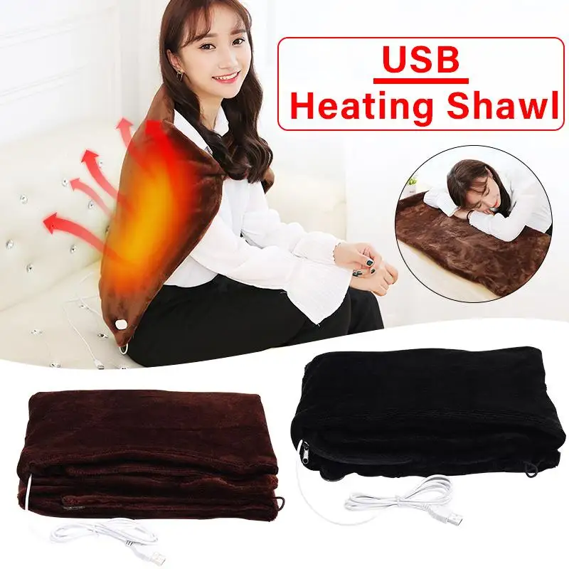 

Car Home Electric Warming Heating Blanket Pad Shoulder Neck Plush Manta Safety Winter Thermal Heating Shawl USB Warm Clothing