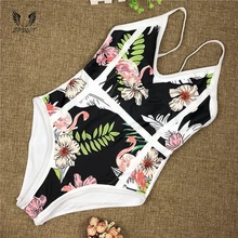 Купальник с принтом фламинго, купальник на бретельках, женская одежда для плавания, монокини, Цельный купальник, сексуальный боди, летний трикини, купальник, купальный костюм