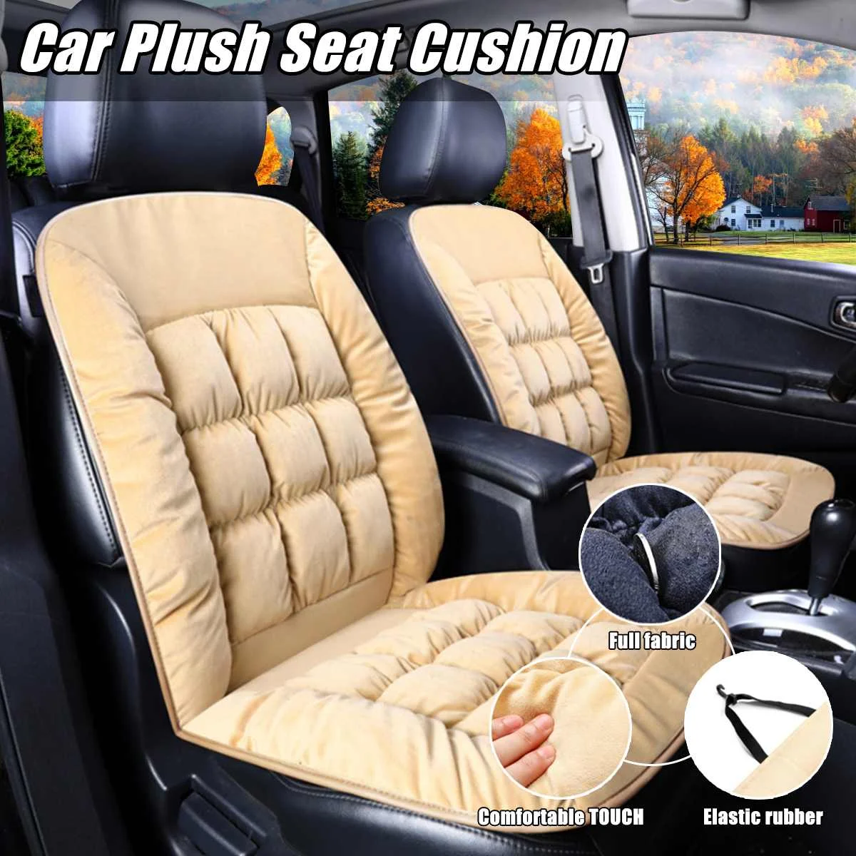 

New 2Pcs Universal Front Car Seat Covers Set Black Plush Fur Interior Accessories Cushion Styling Winter Car Pad Seat Covers