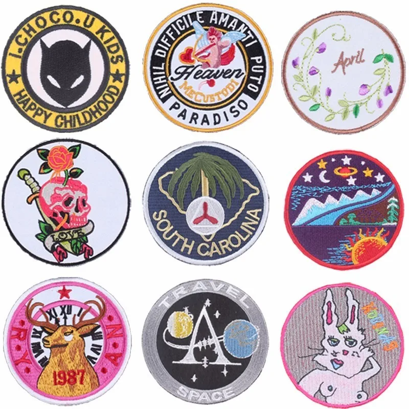 

Pulaqi Round Landscape Flower Sticker Patches Embroidered Decor For T-Shirt Jeans On Garment Accessories Knife Punk Hat Badges H