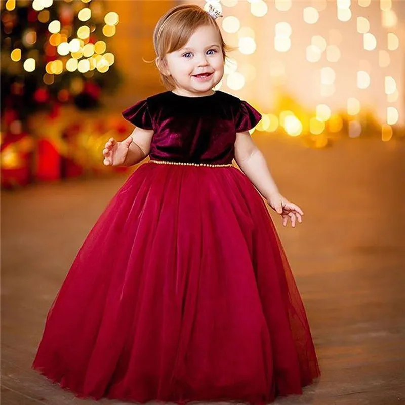 Модное элегантное платье с цветочным узором для маленьких детей для девочек короткий рукав вельветовое платье-пачка Тюлевое платье принцессы, пышное свадебное платье с Платья для вечеринок