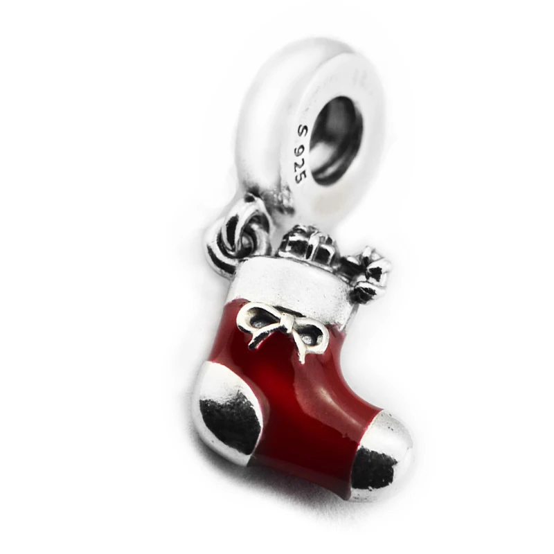

CKK Beads 925 Sterling Silver Festive Stocking Hanging Charms for Women DIY Fits Bracelet Necklace Beads for Jewelry Making