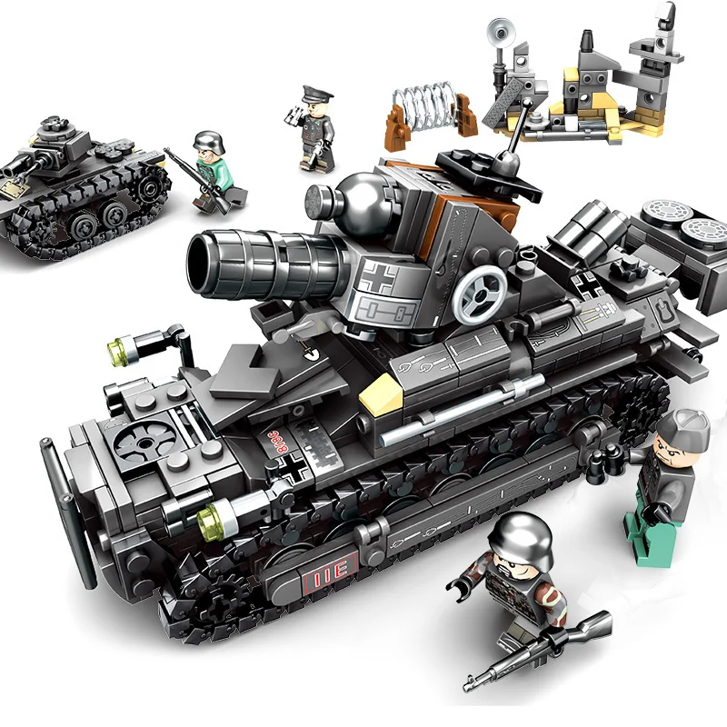

957pcs 4in1 2WW Military Series Tank German Army Building Blocks Tiger tank Model Bricks Toys For Chlidren