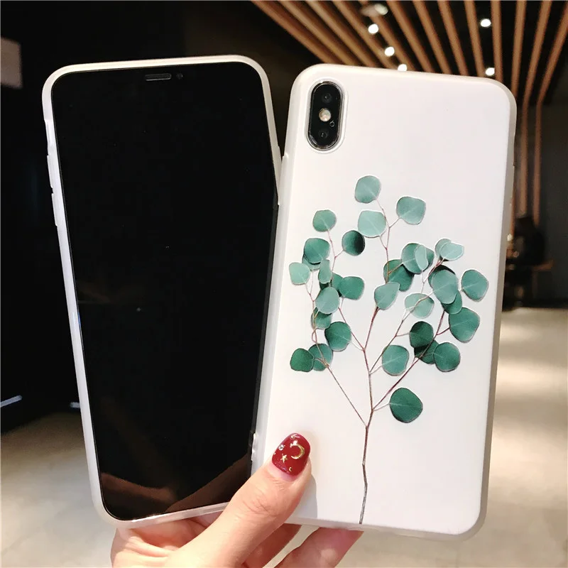 Чехол USLION с зелеными листьями для iPhone 11 Pro XR XS Max X 3D Рельефный цветочный чехол