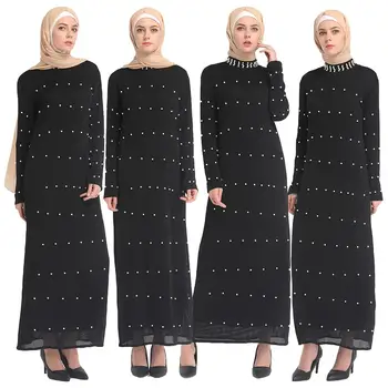 

Muslim Robe Malaysia Abaya Dubai Kaftan Dresses Women Beading Pearl Hijab Dress Turkish Islamic Clothing Ramadan Party Maxi Gown