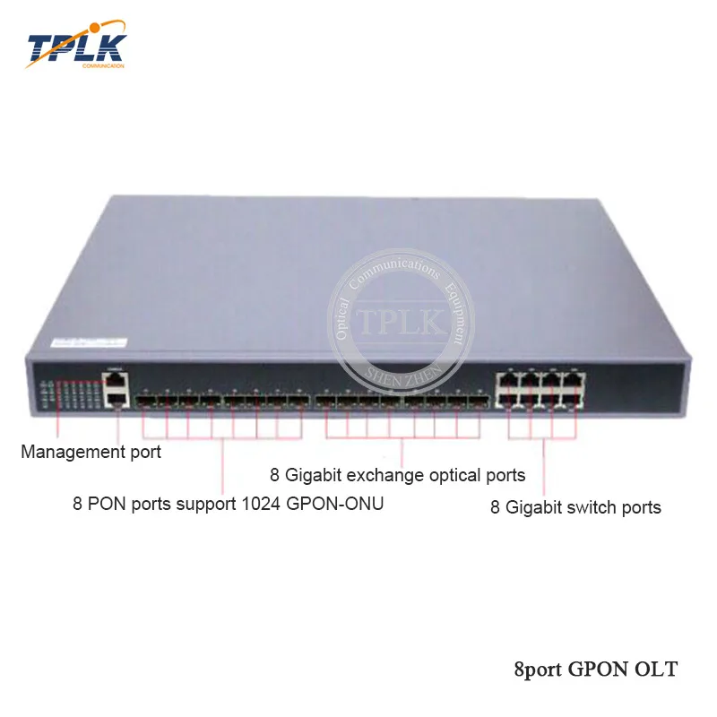 

2019 high quality 10G 8 Port GPON Mini OLT with 8pcs moudle,Compatible Hua wei ZTE Fibehome ONU ONT,with 8 Gigabit switch port