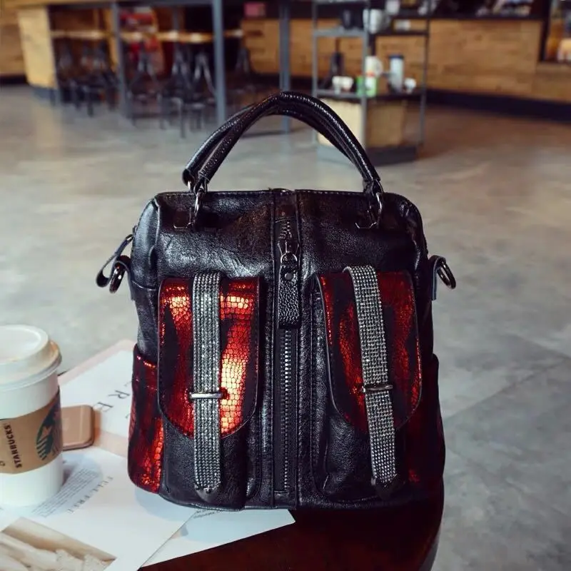 

[Telastar] Women Shoulder Bag Versatile Function Backpack Colorful Button Leather Backpack Diamond Set Zipper Bag 2019 NEW