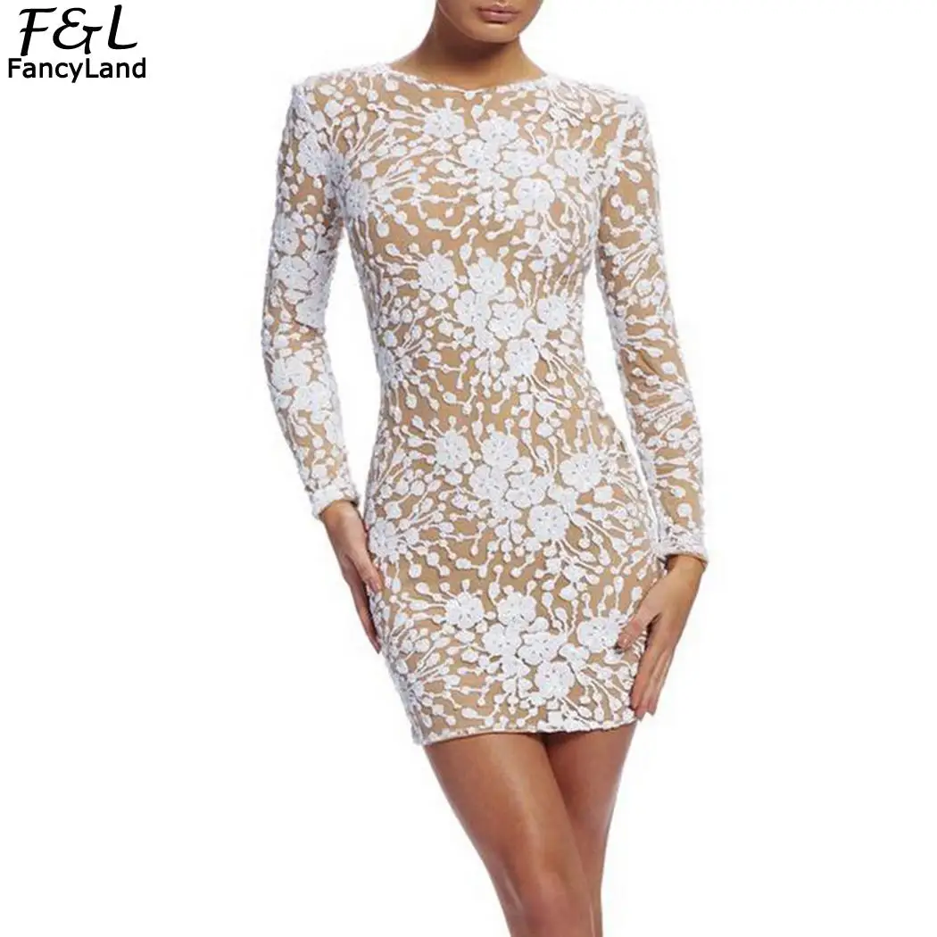 

2019 Fashion Casual O-Neck Long Sleeve Women Dress Hook Flower Slim Summer Dress Bodycon Sexy Ladies Club Party Dress