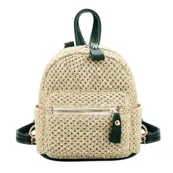 MYTL соломенный рюкзак для отдыха Для женщин Мини сумка ткань полые пляж школьный небольшая дорожная сумка для девочки, зеленый