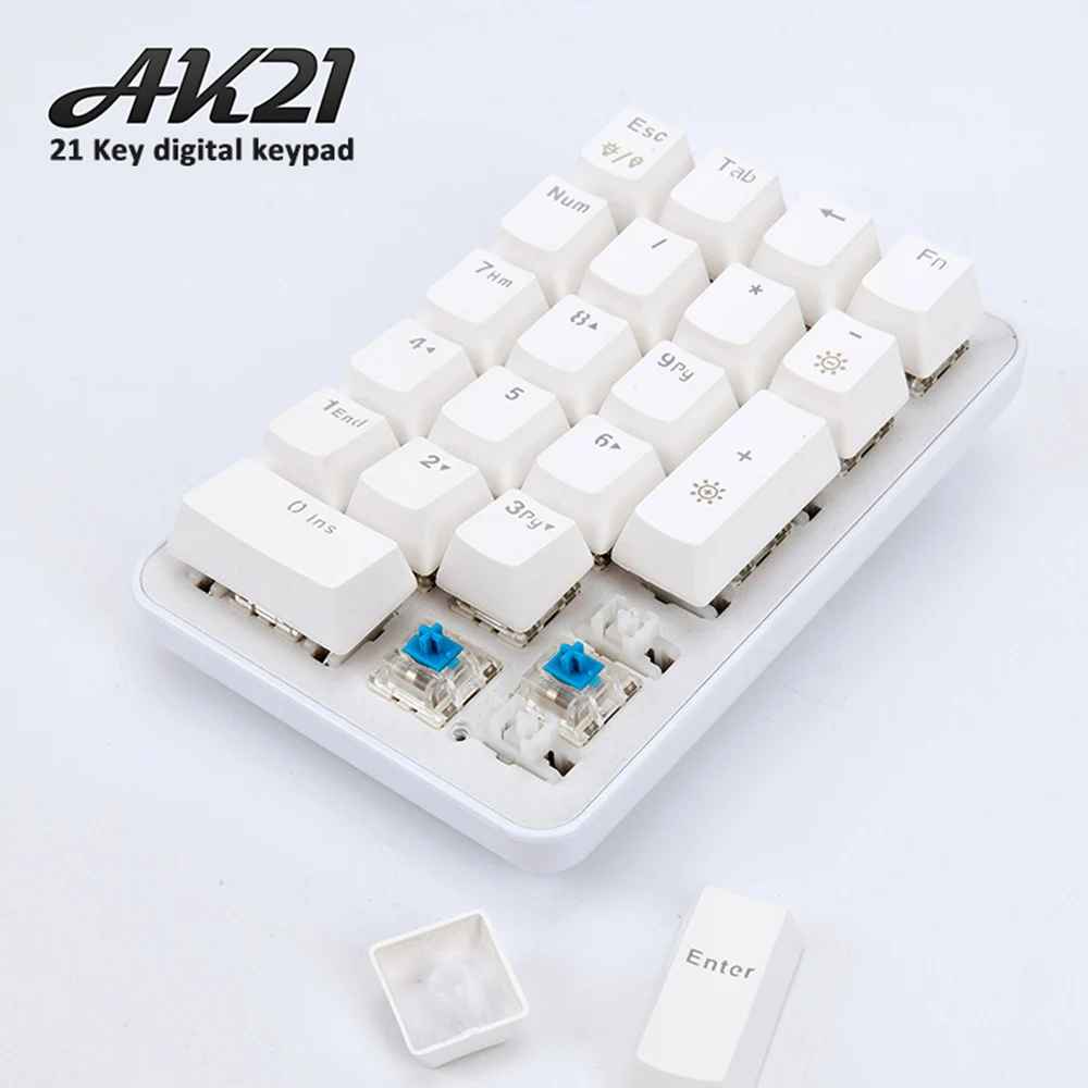 

Ajazz AK21 Wired Game Mechanical Single-hand 21-key Green Axis Mini Keyboard Keypad Detachable Keycap Type-C USB Port
