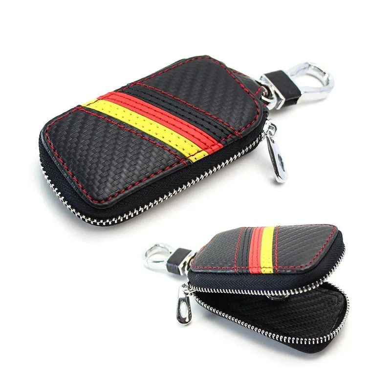 

Car Metal Leather Carbon Fiber Pattern Leather Key Fob Holder Cover Scratchproof