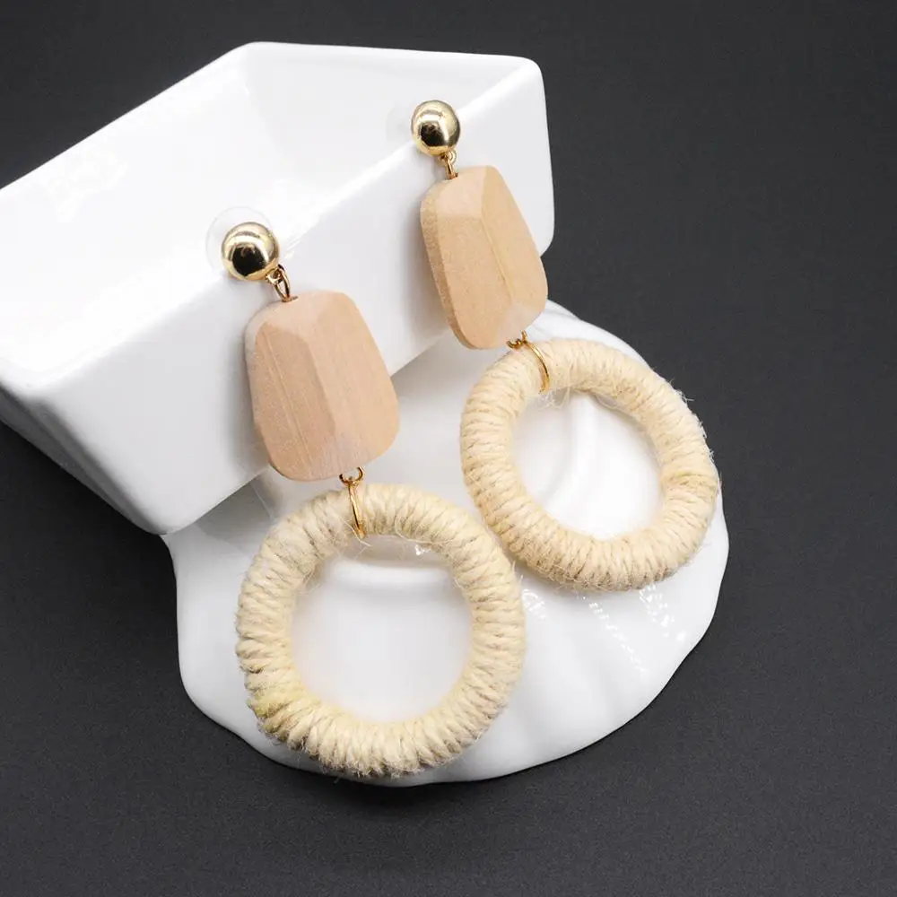 

1 Pair Wooden Round Circle Dangle Earrings Women Piercing Fashion Jewelry