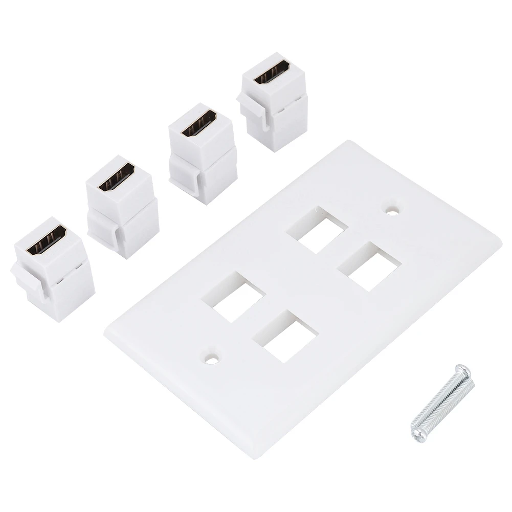 

4-Port ABS Buckle HDMI Coupler Cover Audio Video HDTV Wall Plate Panel White