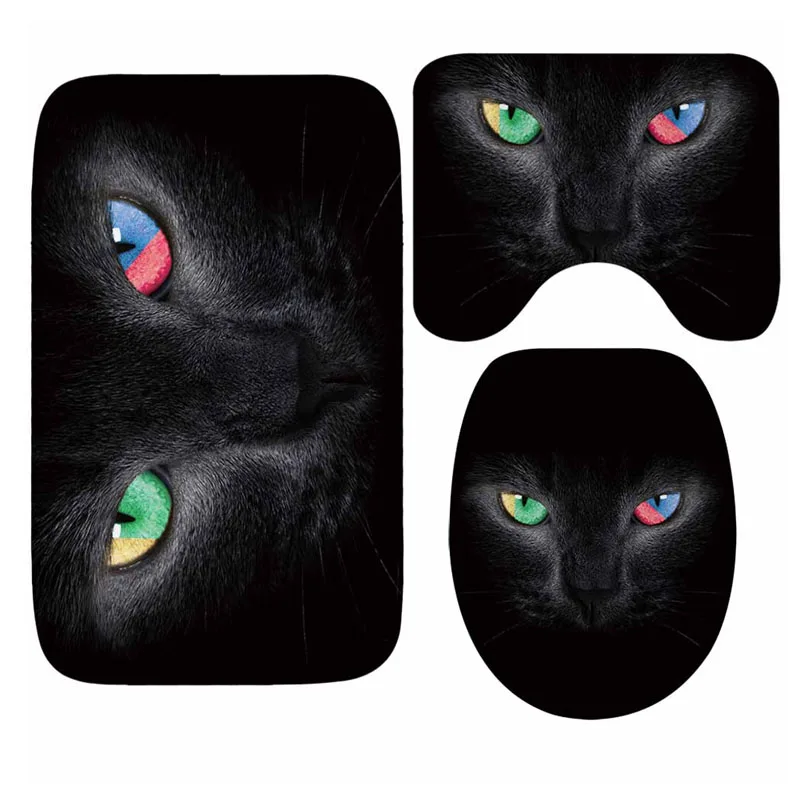 

3pcs Bathroom Carpet Set Cat Eyes Printing Anti-Slip Bath Mats Flannel Bathroom Kitchen Carpet Decor Floor Mat Toilet Cover Rug