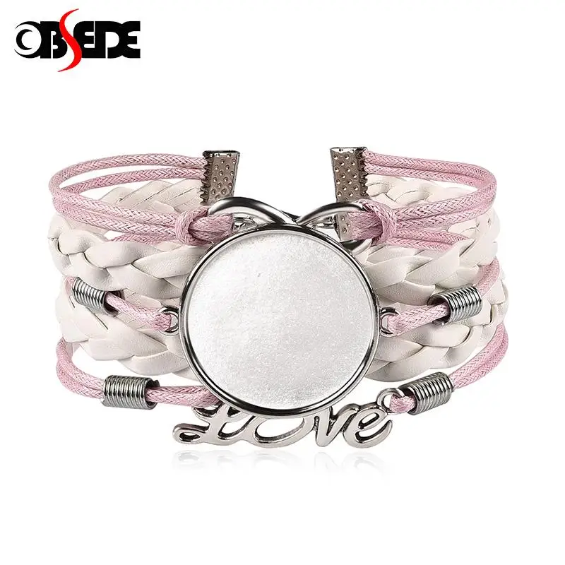

5pcs Multi Layer Braided Leather Bracelet Blank Base Fit 25mm Round Glass Cabochon Gems Setting Bezel Tray DIY Jewelry Findings