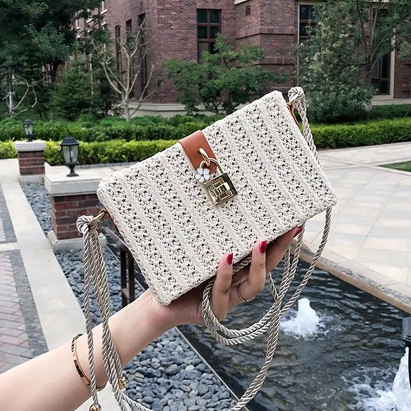 

2019 Summer Beach Handbags Women Messenger Bags Square Straw Hand Woven Ladies Crossbody Bag Shoulder Rattan Tote bolsa feminina