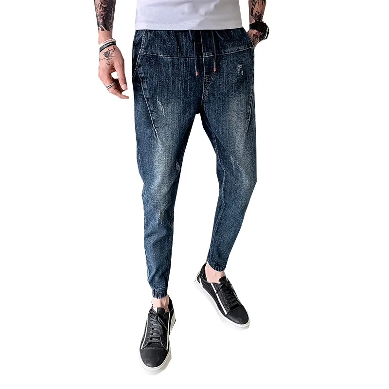 

Tide Brand Self-cultivation Bound Feet Pants. Trend Male Light Colour Nine Part All-match Pants joggers jeans men