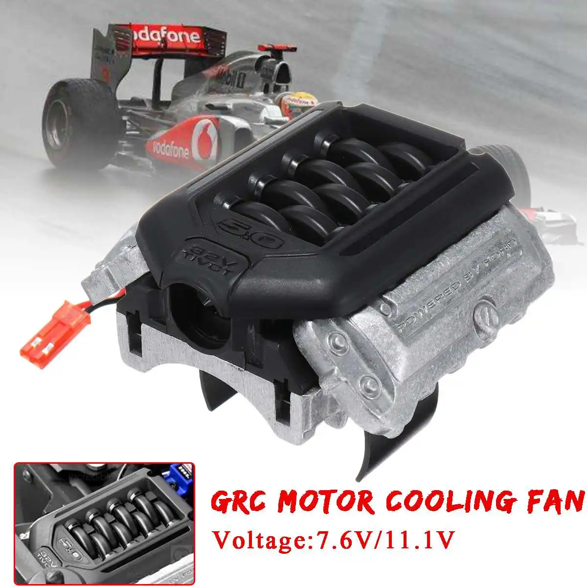 

F11 V8 5.0 Engine Radiator Motor Integrated Fan For 1/10 RC TRAXXAS TRX-4 Defender Bronco 2S 7.6V/3S 11.1V 36-38mm Diameter