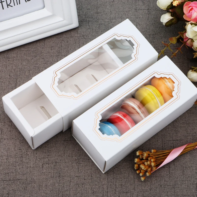 10 шт Макарон коробка ПВХ окно белая бронзовая крафт-бумага подарочная упаковочная коробка малыш пирог на день рождения или свадьбу коробочки для гостей конфеты