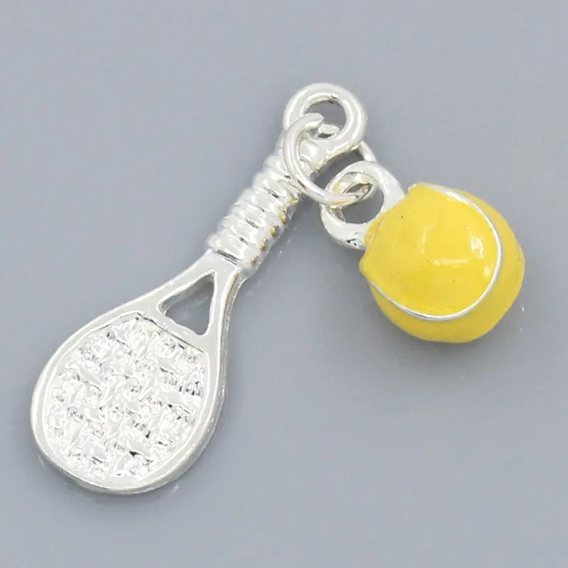 

Lovely Charm Pendants Tennis Racket Silver Plated Enamel W/Yellow Ball 25x9mm 11.5x7.5mm,10PCs (B25431)