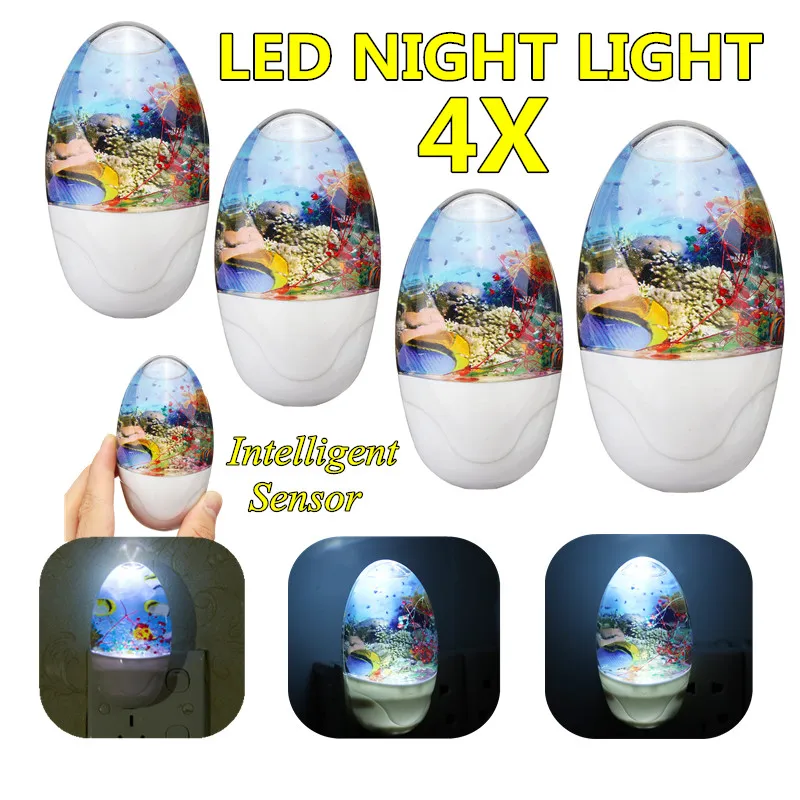 4pcs Christmas Gift LED Fish Night Lamp Night Lights Light Control Ocean DIY Fish Stone Egg