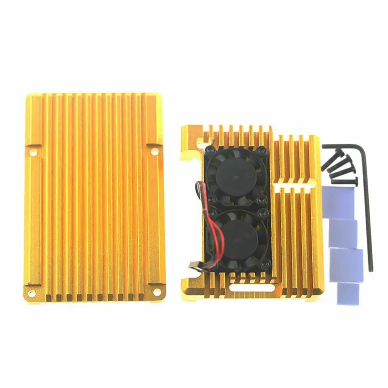 

For Raspberry Pi 3 Model B+ Aluminum Case With Dual Cooling Fan Metal Shell Gold Enclosure For Raspberry Pi 3 Model B
