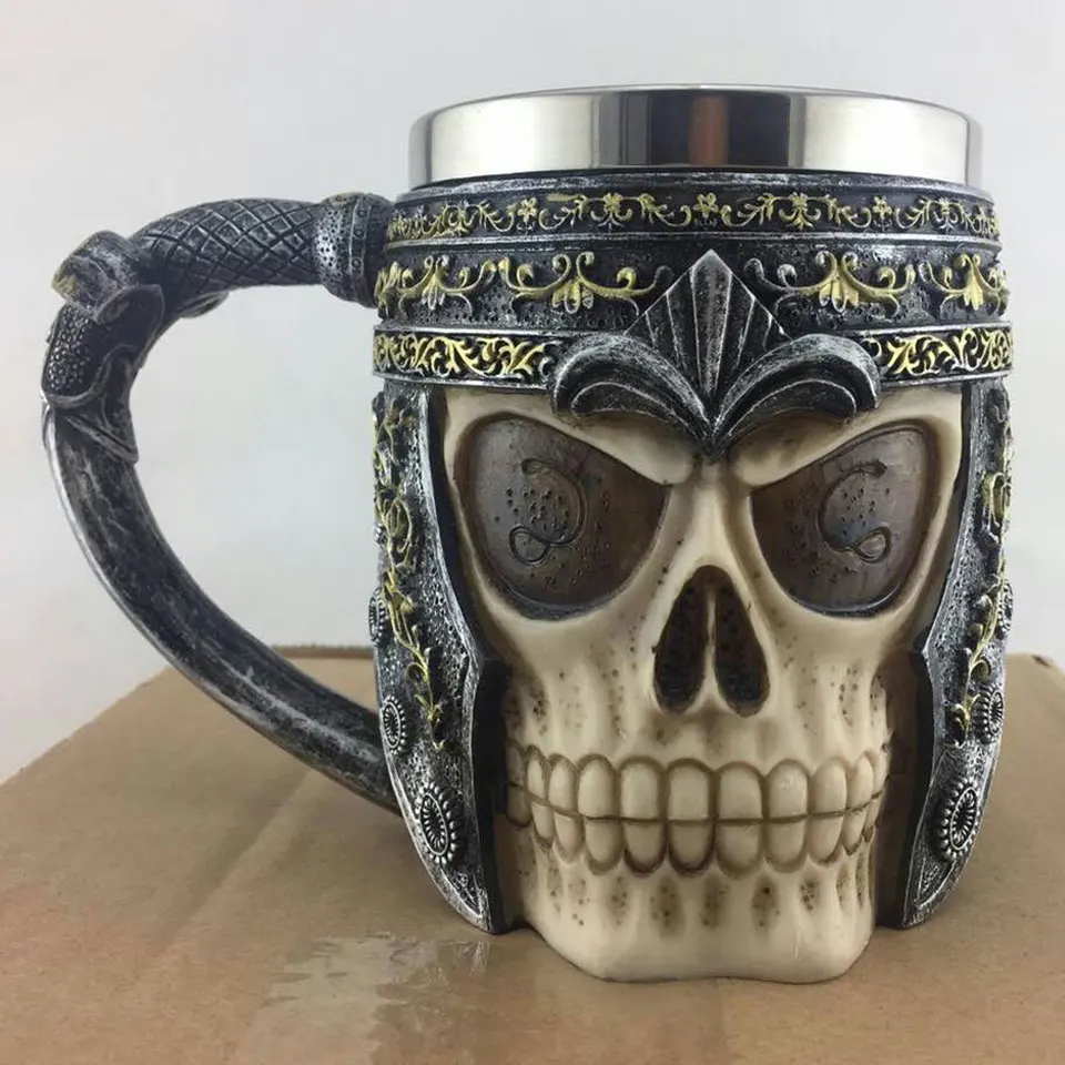 

3D Skull Mug Beer/Tea/Coffee Mug Retro/Metal Creative Gift Travel Cups And Mugs Stainless Steel Skull Mug Viking Ram Horned