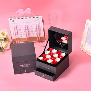 

Soap Roses Double Drawer Gift Wedding Birthday Gifts Lovers Wooden Mother's Day Valentine's Day Presents Jewelry Box with Mirror