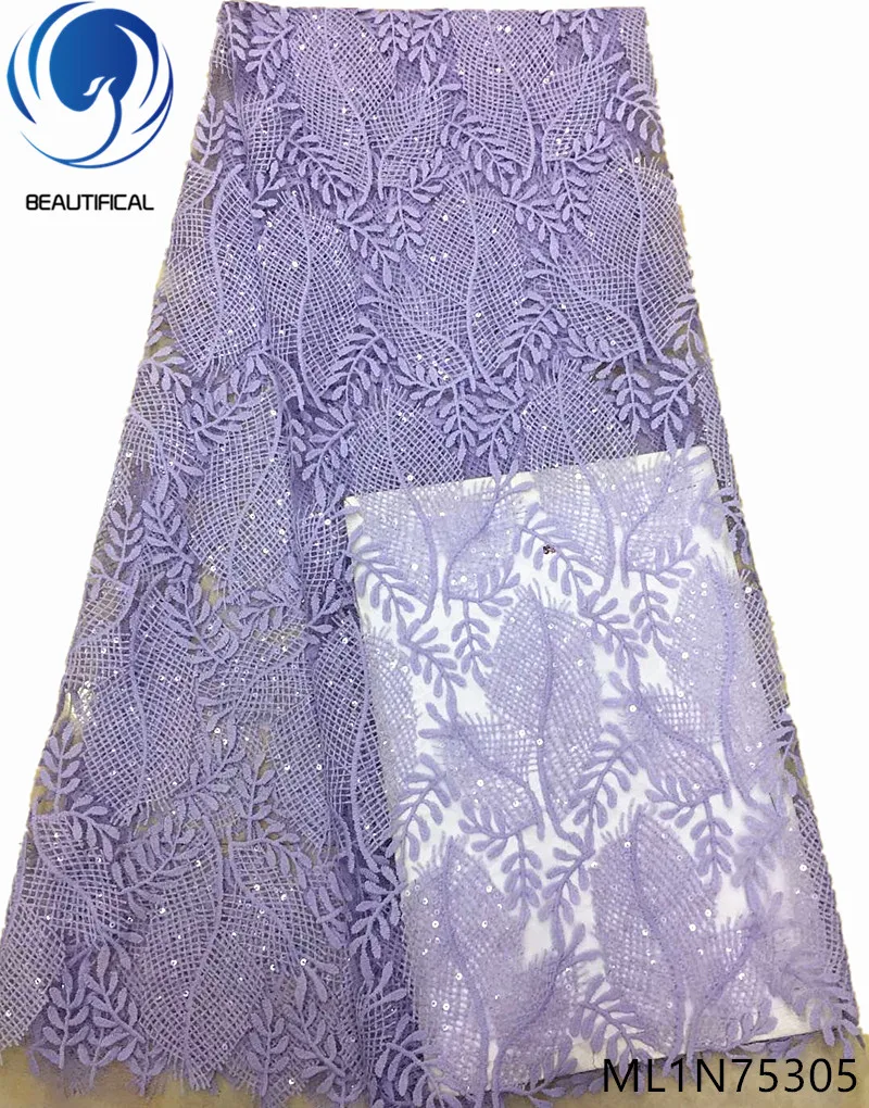 

Beautifical French lace fabrics 2019 New design mesh lace embroidery sequins fabric for women dress 5yards net lace ML1N753