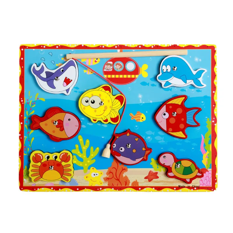  Merry Christmas Rrandom Wooden Fishing Educational Toys For Children Biology Ocean Magnets Puzzles  - 32961786106