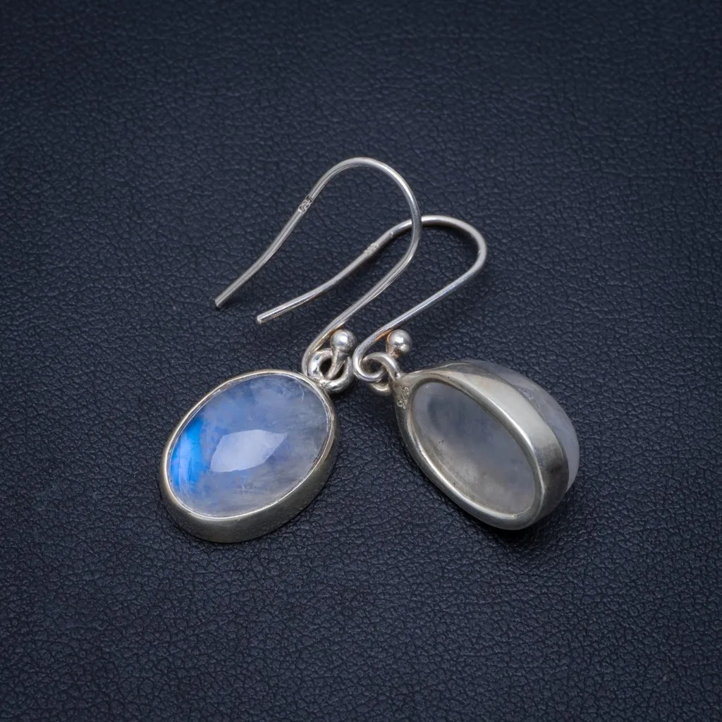 

Natural Rainbow Moonstone Handmade Unique 925 Sterling Silver Earrings 1.5" A4403