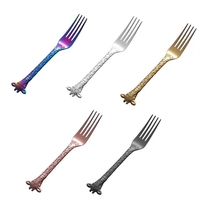 

Stainless Steel Dessert Fork Creative Cartoon Giraffe Cake Ice Cream Fork Thickened Handle Non-toxic And No Odor