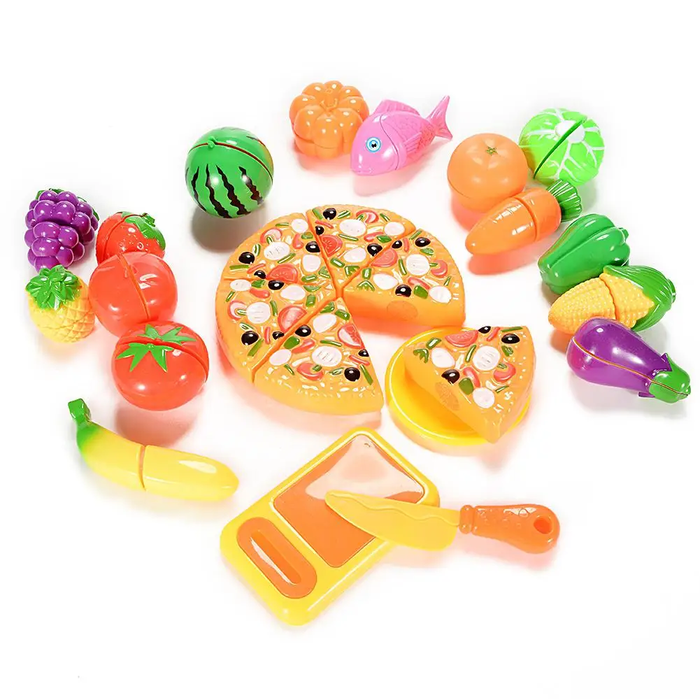 

Hot Sale Plastic Kitchen Food Fruit Vegetable Cutting Kids Pretend Play Educational Toy Safety Children Kitchen Toys Sets