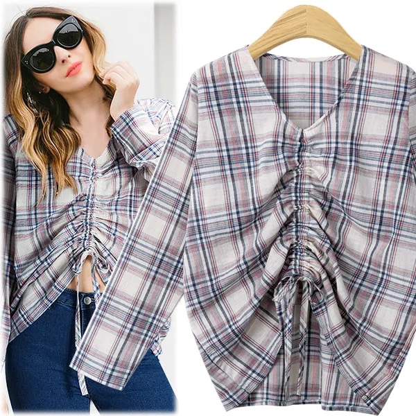 

Europe and the United States foreign trade new speed sell through amazon in code show thin big draw string ribbon long-sleeved v