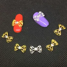 10Pcs Gold Silver Bow Tie Nail Art Decorations 3d Charms Diamonds Zircon Deco Nailart Supplies Cristal Design for Gel Polish Gel