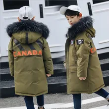 Детская зимняя куртка для мальчиков длинное пальто с капюшоном и натуральным мехом, парка детская школьная одежда для подростков 8, 10, 14 лет, для мальчиков-30 лет, русская зимняя одежда, пальто