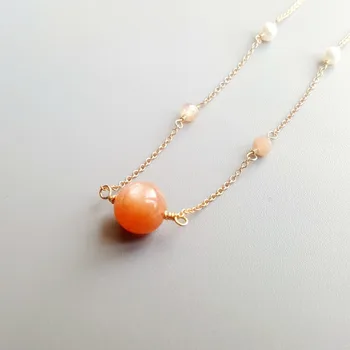 

LiiJi You Are My Sun-Natural Cat's Eye Sunstone Freshwater Pearl Gold Filled Necklace Delicate Jewelry For Women Jewelry